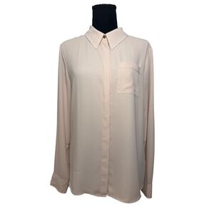 Calvin Klein Women Blush Pink Long Sleeve Button Front Blouse Easter Chic Size M